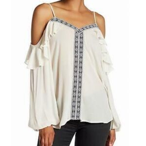 Pleione Ivory With Navy 
Trim Cold Shoulder Top Medium